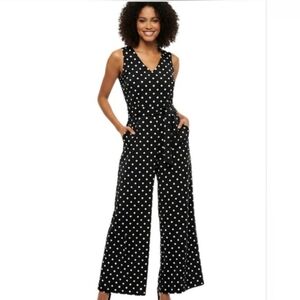 Calvin Klein Sleeveless Polka Dot Full Length Wide Leg Jumpsuit